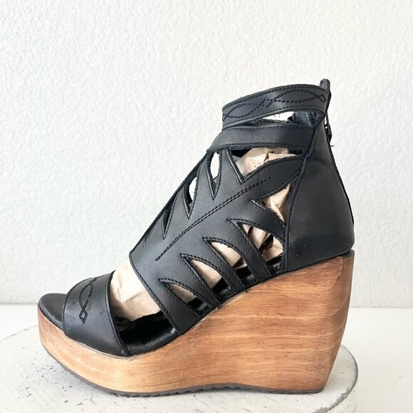 NEW Lane Boots BECCA Womens Black Wedges 8.5 Western Sandals Cowgirl Leather - Picture 4 of 11